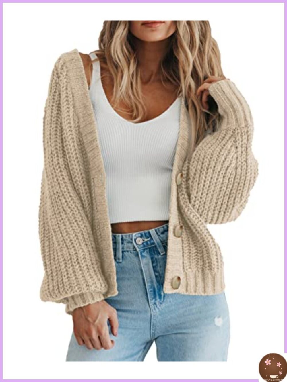 Chunky Knit Open Front Cardigan Sweater, Button Down V-Neck Long Sleeve, Cozy